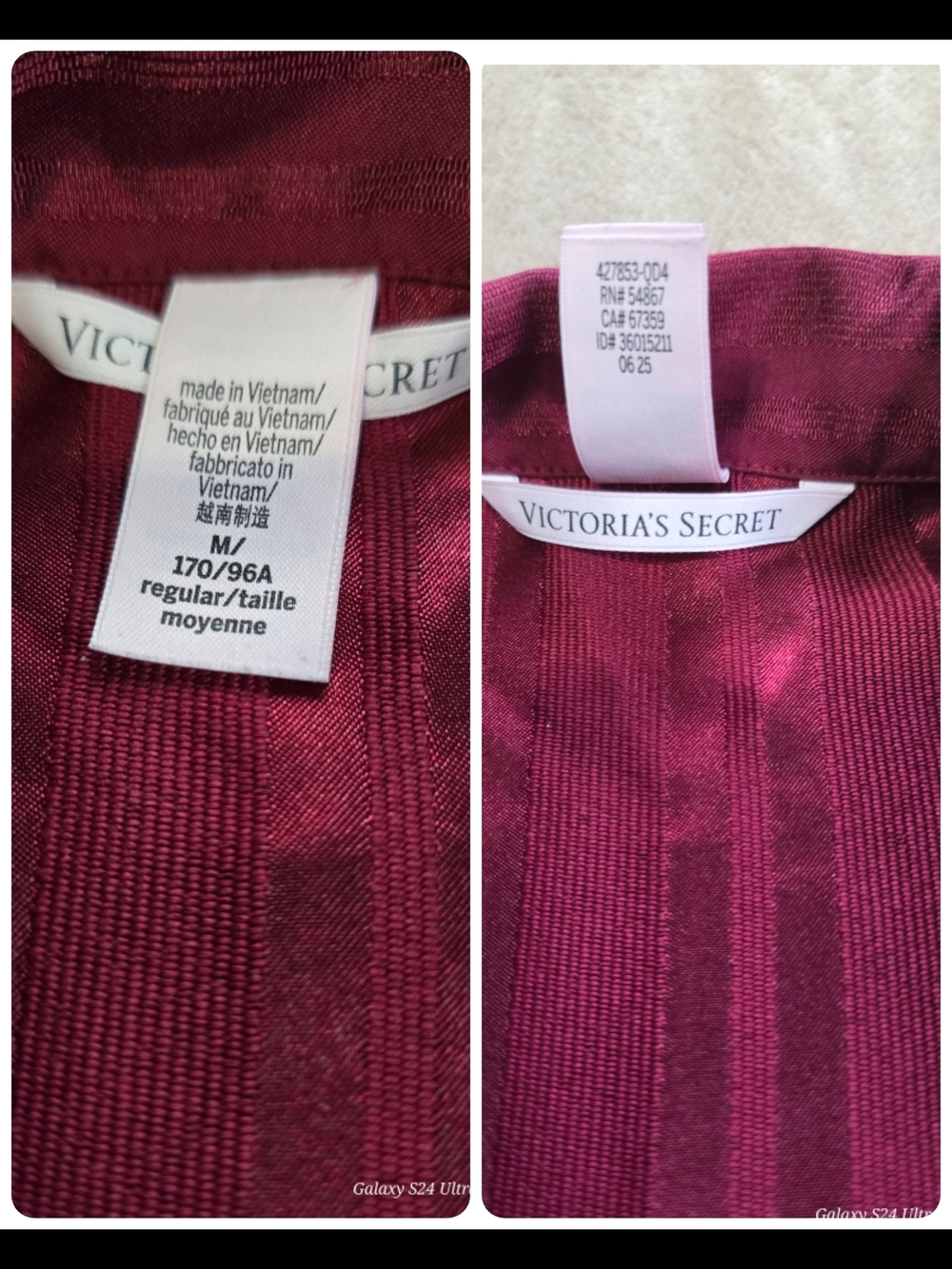 Victoria’s Secret Satin Pajama Set – Burgundy Striped Button Front. Size M - Picture 6 of 6